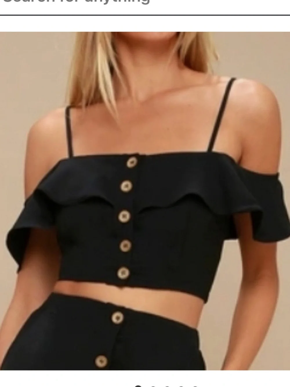 NWT Lulu's Black Off-Shoulder Ruffle Button Crop Camisole Top - Picture 2 of 8